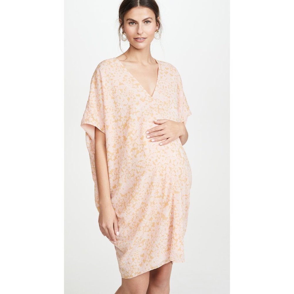 Hatch Maternity Petite apricot pink peach floral Slouch silk cocoon mini dress